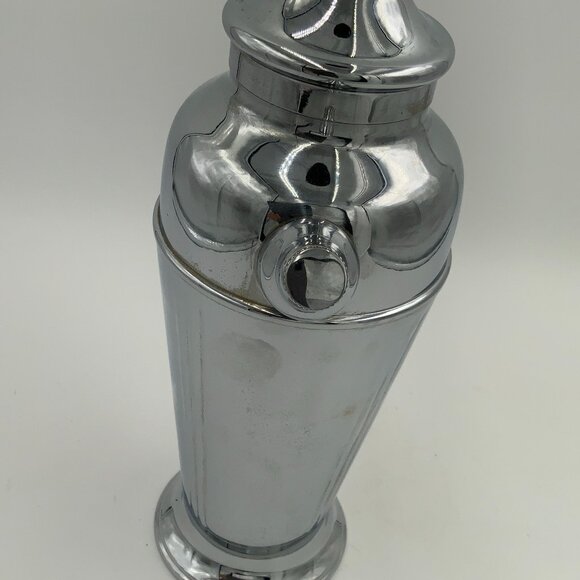 Vintage Art Deco Chrome Cocktail Shaker Mixer Red Bakelite Handle 12" Barware - Picture 3 of 14